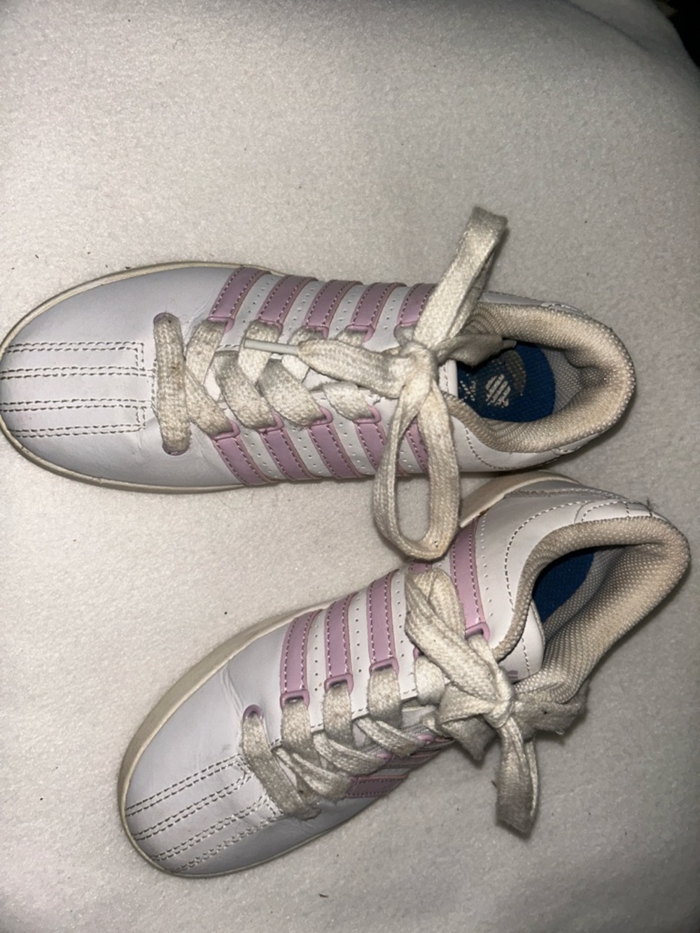 Kids White Sneakers with Pink Stripes - Classic Lace-Up